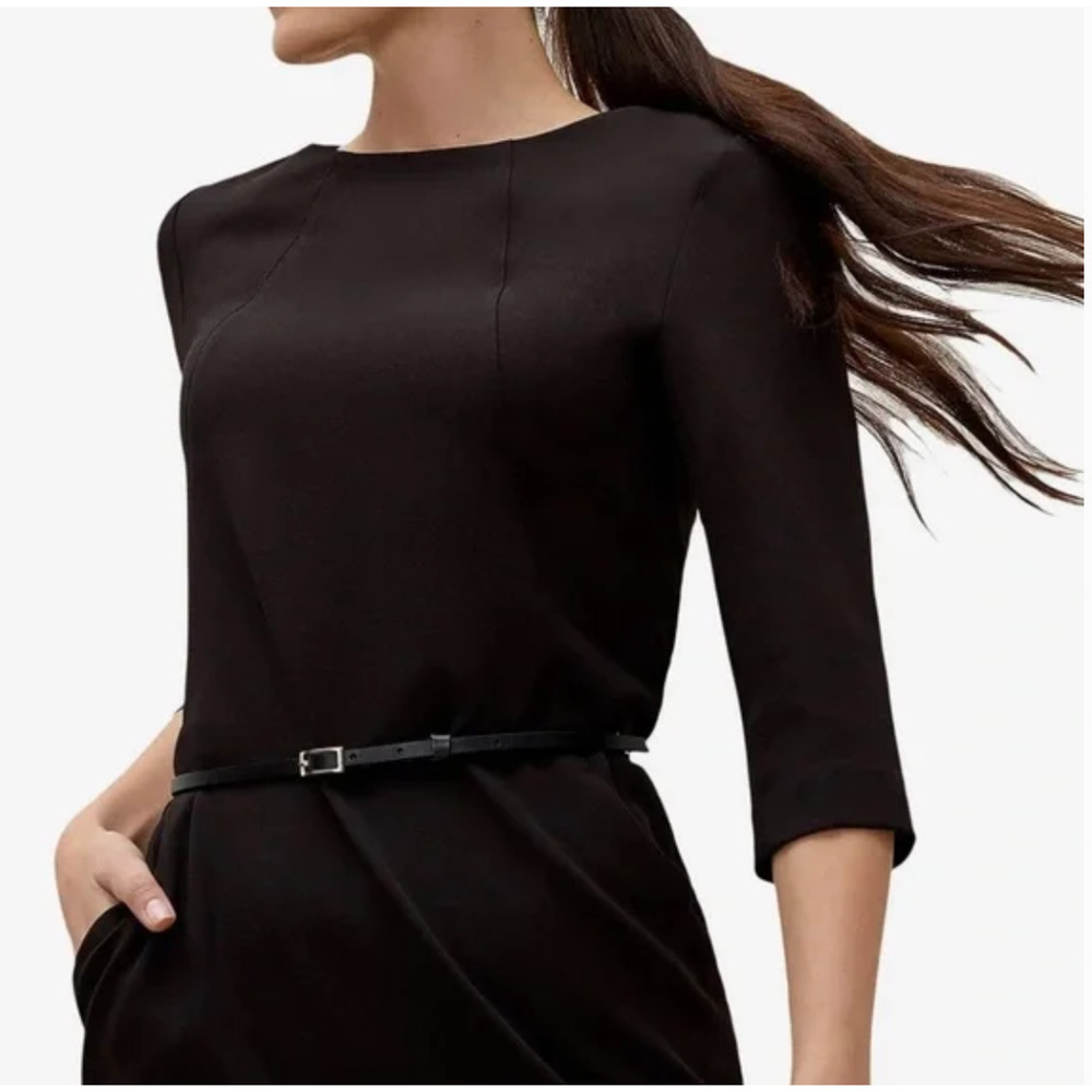 MM Lafleur Etsuko Dress 14 Black Sheath Academia Career Stretch Quiet Luxury - Picture 2 of 7